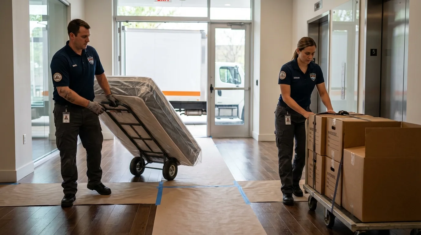 Professional apartment movers loading elevator in Bealeton, VA